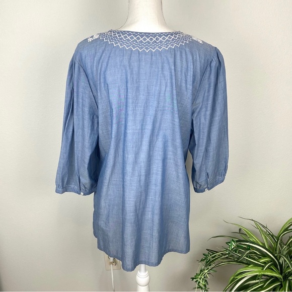 Dressbarn, Plus Size 2X Denim Blue 100% Cotton Tassels Embroidered Blouse NWOT - Picture 10 of 12